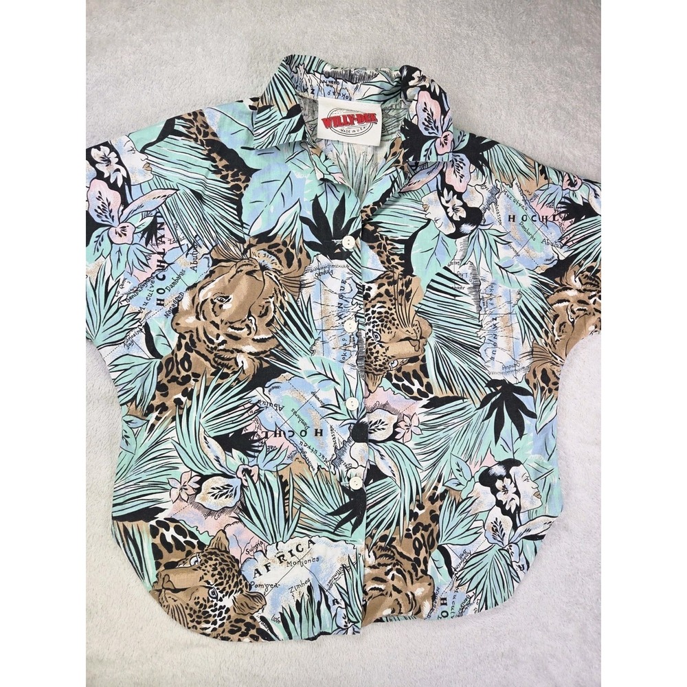 Vintage Willy-Dee Jungle Safari Button Front Shirt USA Made Leopard Tiger M